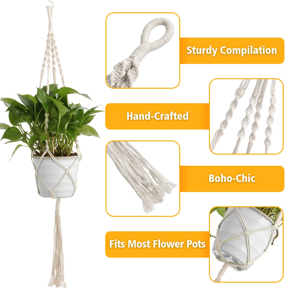 4Pcs Hand-woven Flower Pot Net Pocket Gardening Balcony Plant Lanyard  Holder — view 2