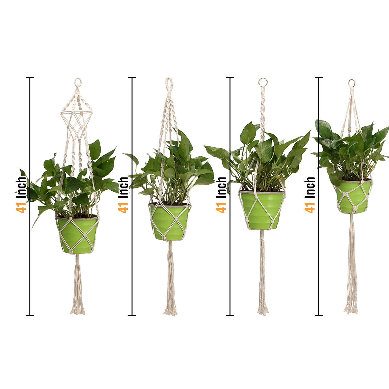 4Pcs Hand-woven Flower Pot Net Pocket Gardening Balcony Plant Lanyard  Holder — view 3