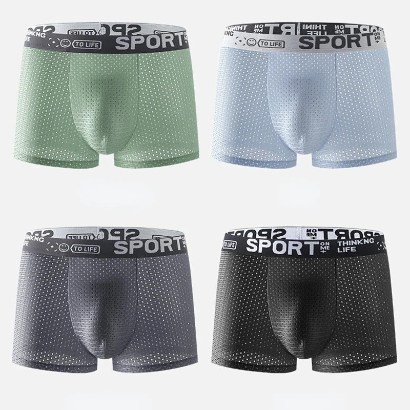 4pcs Men's Ice Silk Cool Boxer Briefs, Mesh Breathable Soft Comfy Stretchy Boxer Trunks, Sports Trunks, Multicolor Men's Underwear — view 2