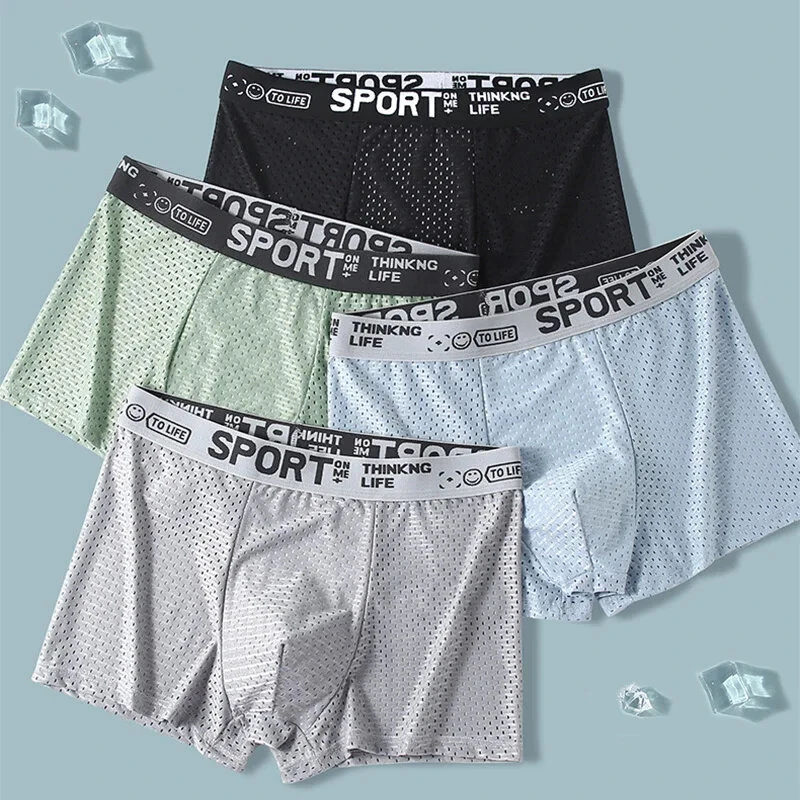 4pcs Men's Ice Silk Cool Boxer Briefs, Mesh Breathable Soft Comfy Stretchy Boxer Trunks, Sports Trunks, Multicolor Men's Underwear — view 5