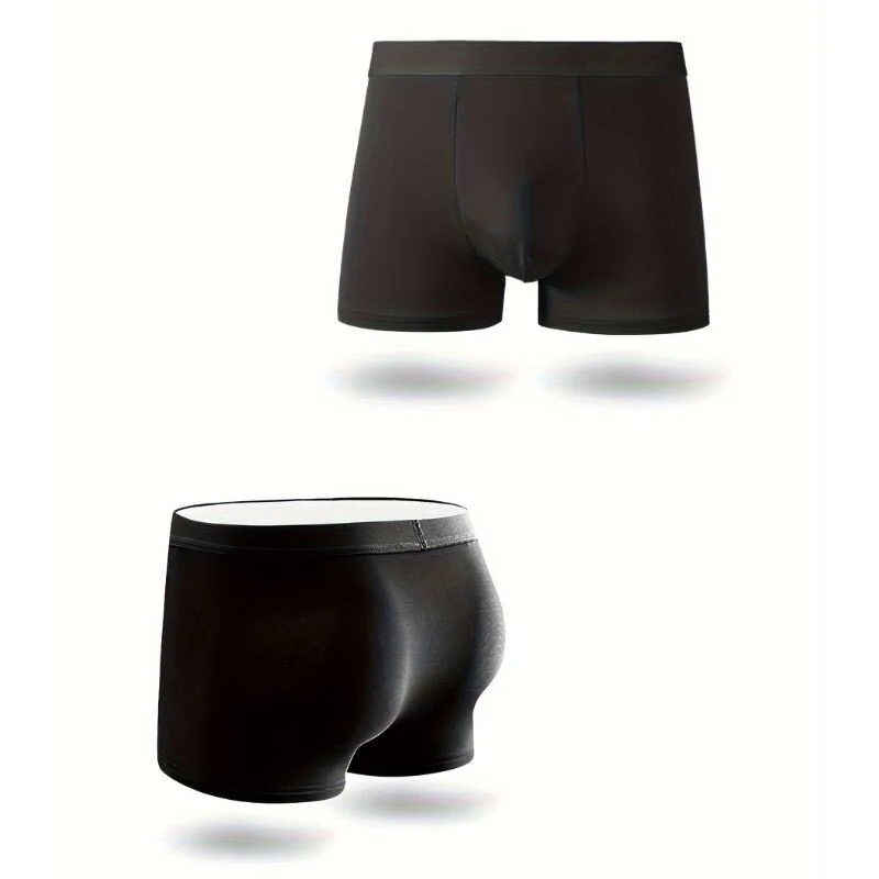 4pcs Men's Ice Silk Mesh Boxer Black Briefs, Summer Thin Style Breathable Comfy Boxer Trunks, Elastic Sports Shorts, Men's Casual Underwear Daily Bottom Wear — view 3