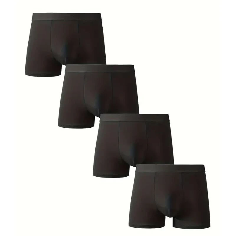 4pcs Men's Ice Silk Mesh Boxer Black Briefs, Summer Thin Style Breathable Comfy Boxer Trunks, Elastic Sports Shorts, Men's Casual Underwear Daily Bottom Wear — view 4