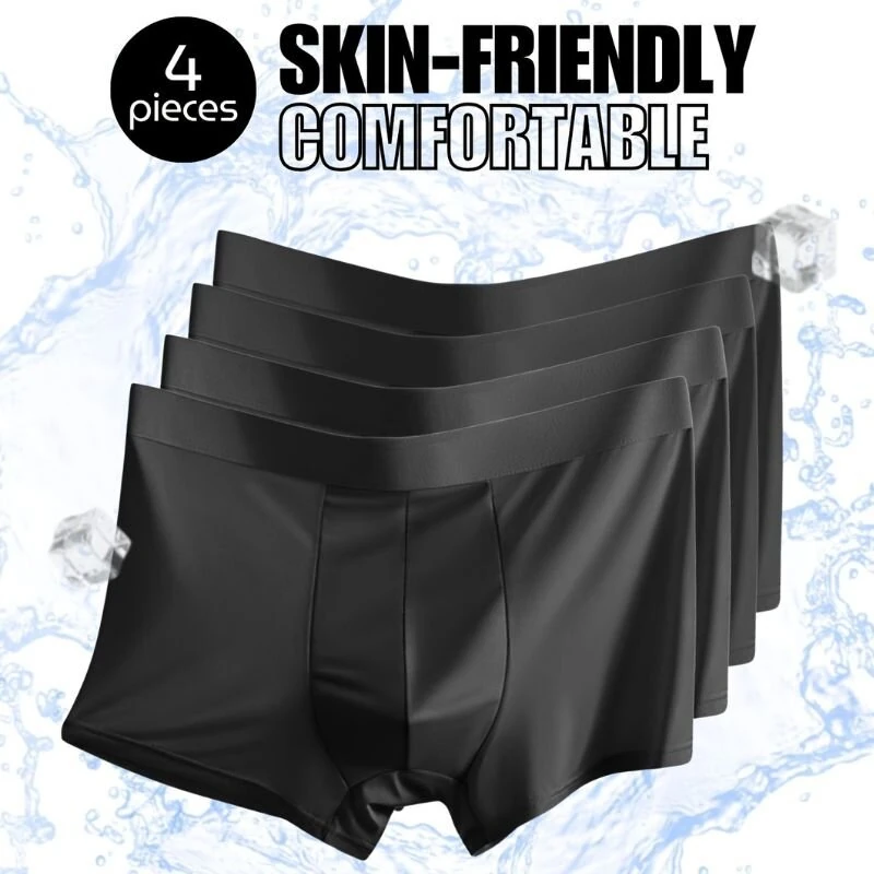 4pcs Men's Ice Silk Mesh Boxer Black Briefs, Summer Thin Style Breathable Comfy Boxer Trunks, Elastic Sports Shorts, Men's Casual Underwear Daily Bottom Wear — view 7
