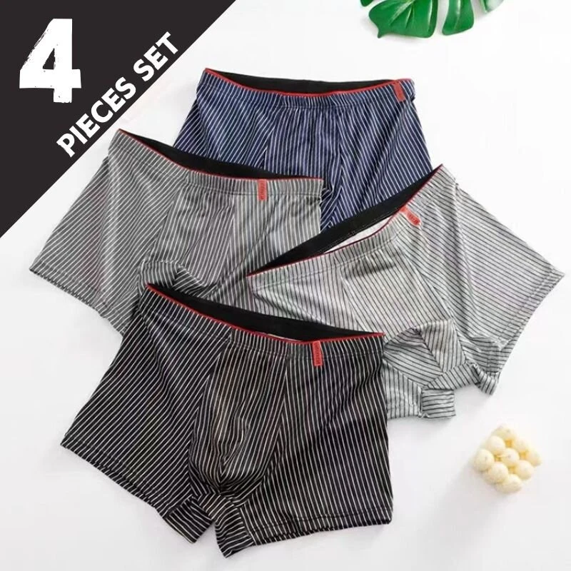 4pcs Men's Underwear Sports Boxers, Casual Striped Boxer Trunks, Breathable Comfy High Stretch Boxer Panties — view 11