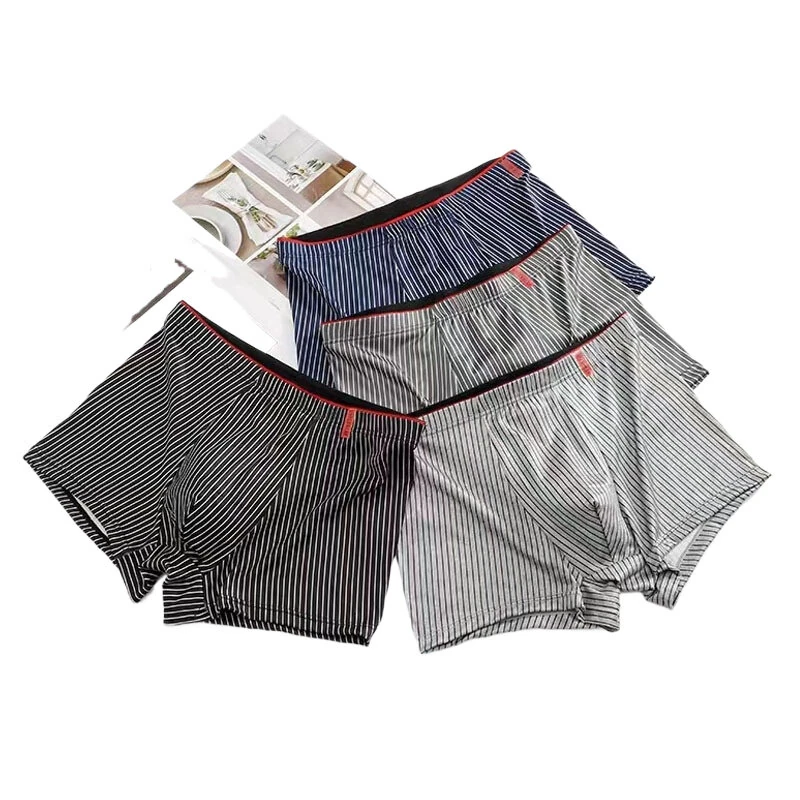 4pcs Men's Underwear Sports Boxers, Casual Striped Boxer Trunks, Breathable Comfy High Stretch Boxer Panties — view 6