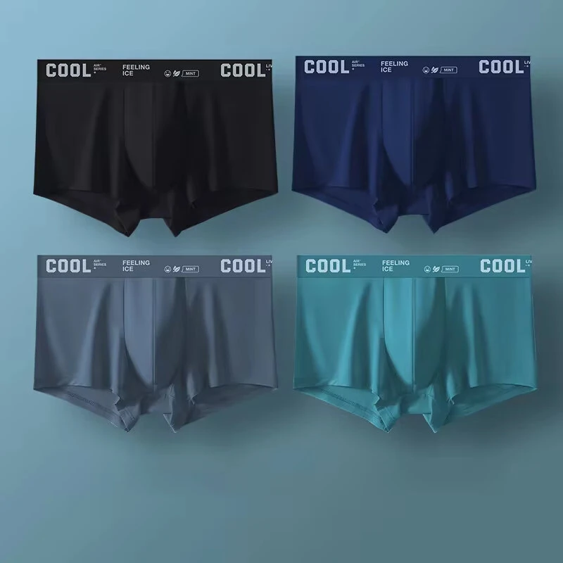 4Pcs Men's Underwear Thin Boxer Briefs Ice Silk Boxer Panties Set Mens Underpants Comfy Breathable Antibacterial Elastic Briefs Plus Size L-5XL — view 3