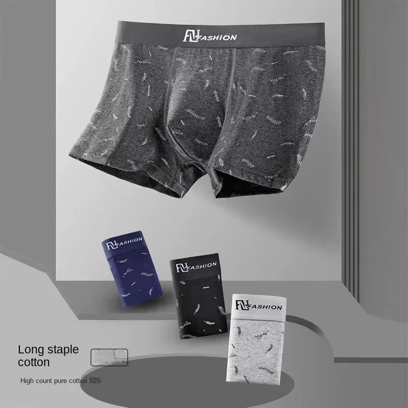 4Pcs Mens Underwear Soft Breathable Cotton Trunks Plus Size Boxer Briefs Short Mid Waist Print Flat Corner Pants — view 2