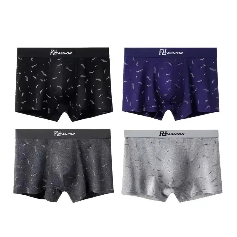 4Pcs Mens Underwear Soft Breathable Cotton Trunks Plus Size Boxer Briefs Short Mid Waist Print Flat Corner Pants — view 6