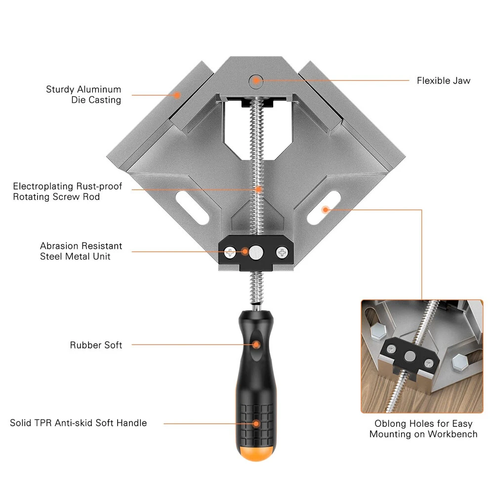 4pcs Right Angle Clamps Housolution Single Handle 90° Aluminum Alloy Corner Clamp Clamps for Woodworking Adjustable Swing Jaw Woodworking Tools Photo Frame Vise Holder — view 8