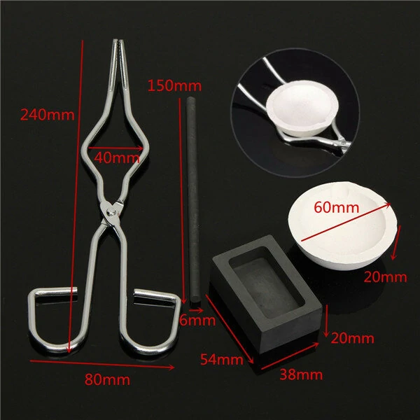 4Pcs Torch Melting Kit Gold & Silver Crucible Tong Rod Graphite Ingot Mold Set — view 2