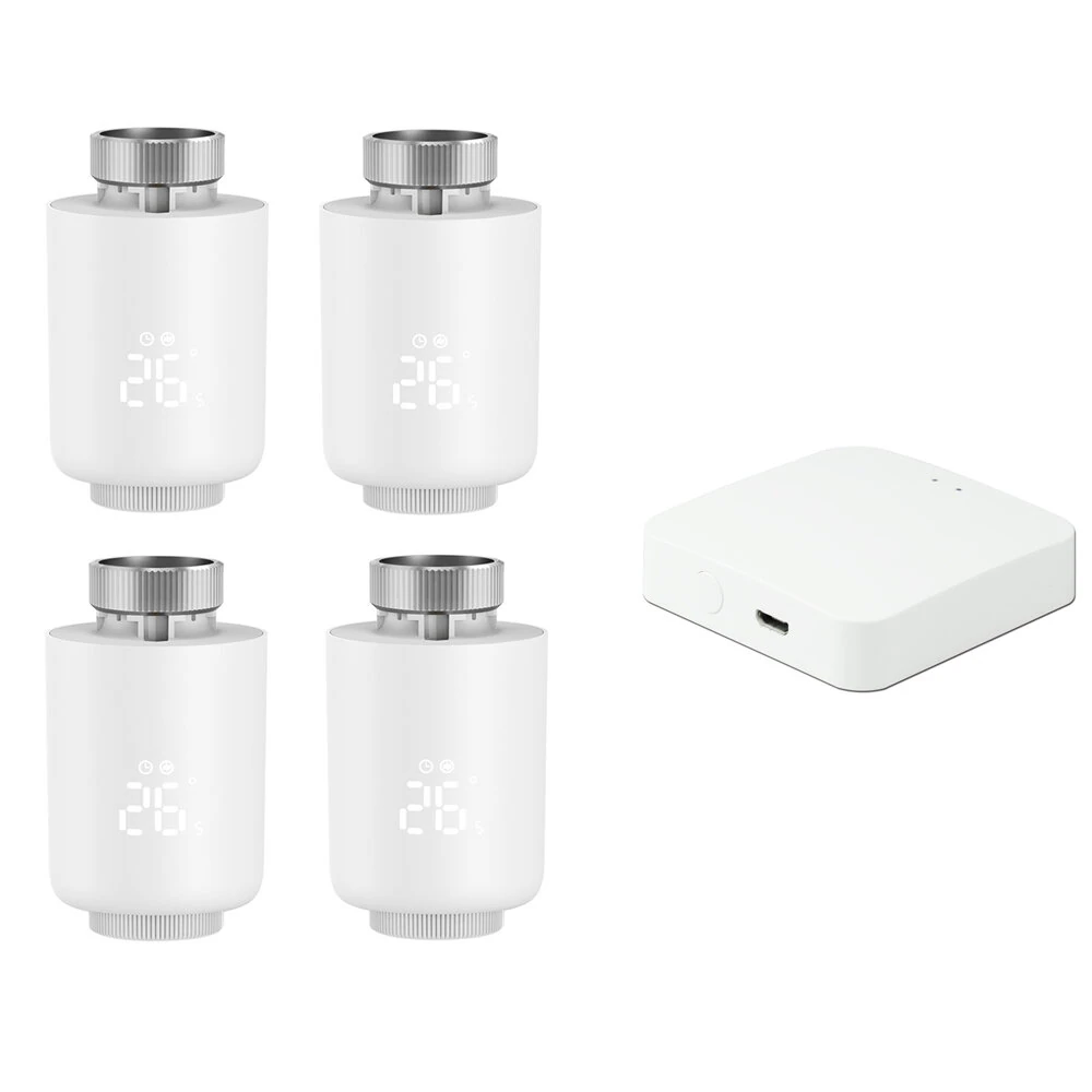 4Pcs Tuya Zigbe Smart Thermostat Radiator Valve Temperature Schedule Setting Window Open Detection Function APP Remote Voice Control Work with Alexa Google Assistance — image 1