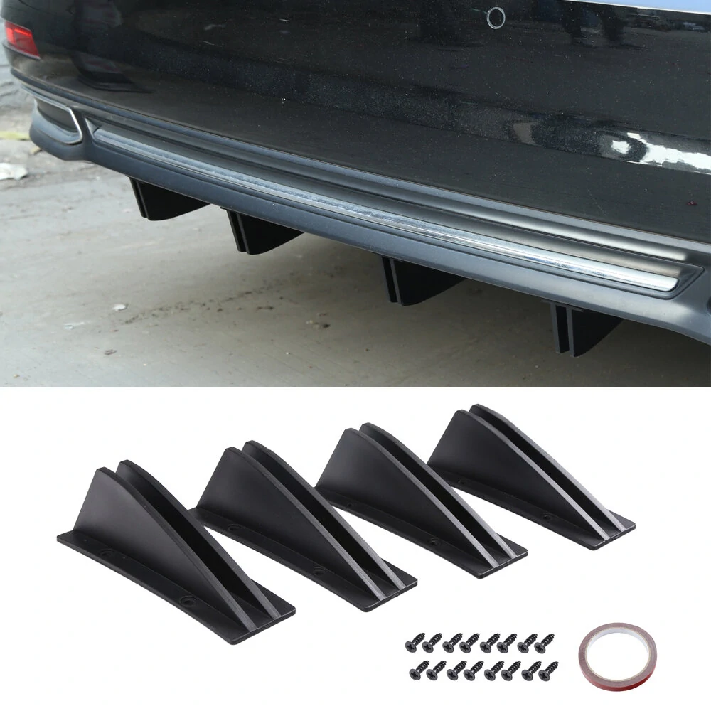 4pcs Universal Lower Rear Body Bumper Diffuser Shark Fin Diffuser Lip Splitter Shark Fins Trim — view 2