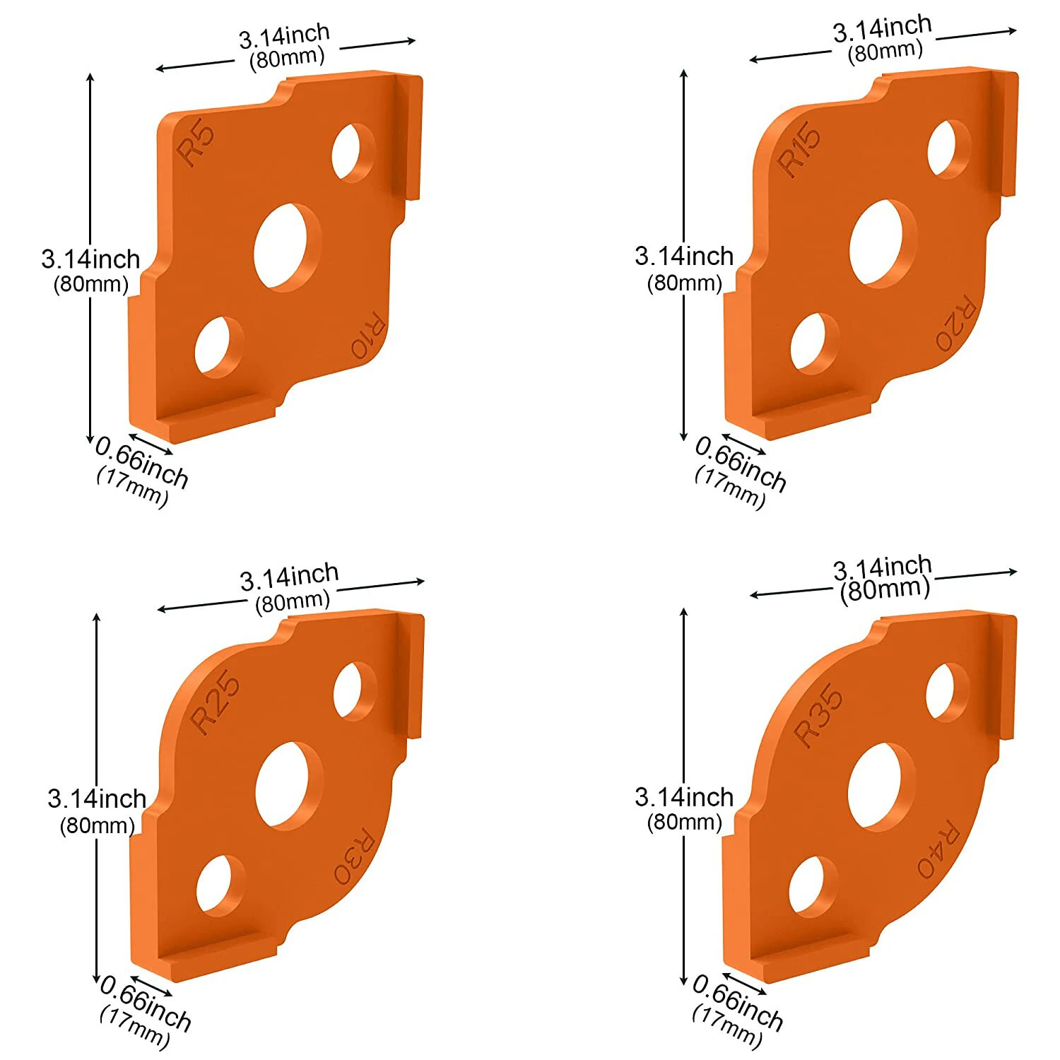 4pcs Woodworking Router Corner Templates Jig R Angle Routing Curved Corner Milling Circular Radian High Hardness ABS Tool — view 6