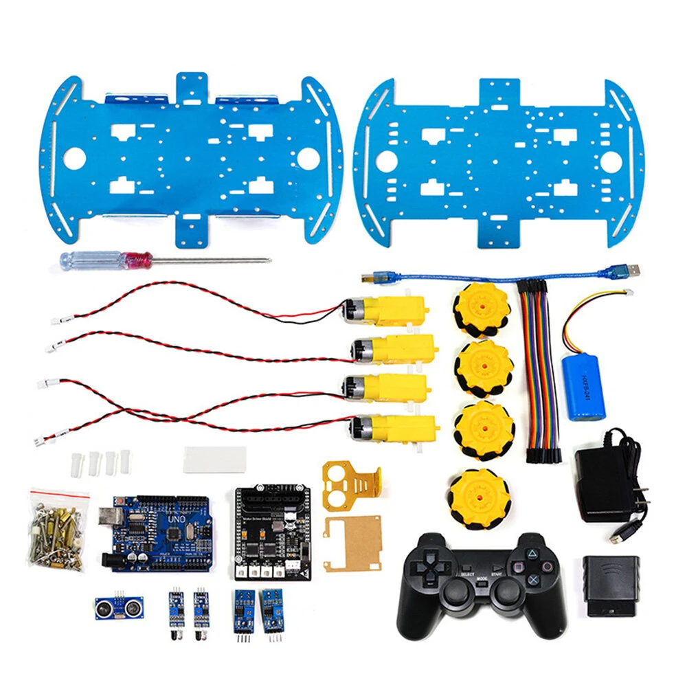 4WD Chassis DIY Intelligent Car Kit Mecanum Wheels Remote Control Ultrasonic Obstacle Avoidance Infrared Tracking Robotics Programming Car Robot — view 4