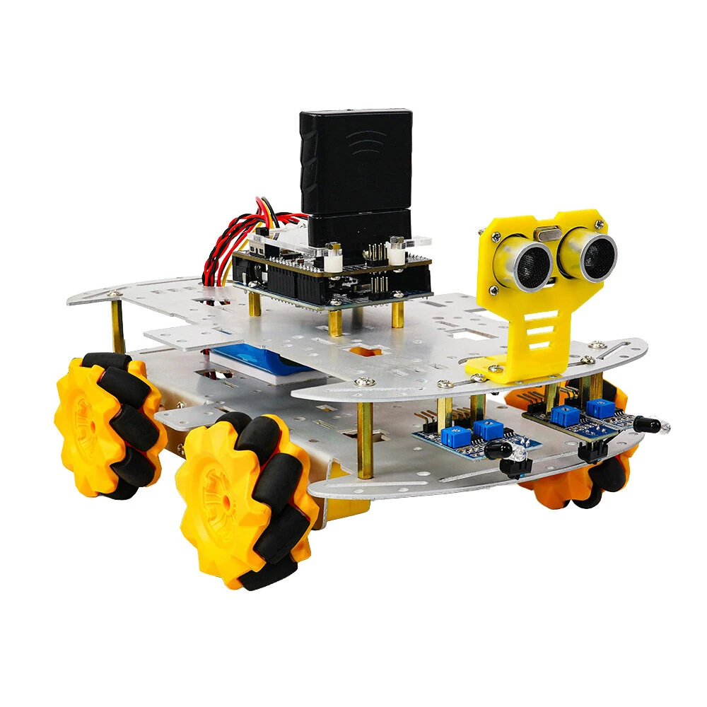 4WD Chassis DIY Intelligent Car Kit Mecanum Wheels Remote Control Ultrasonic Obstacle Avoidance Infrared Tracking Robotics Programming Car Robot — view 7