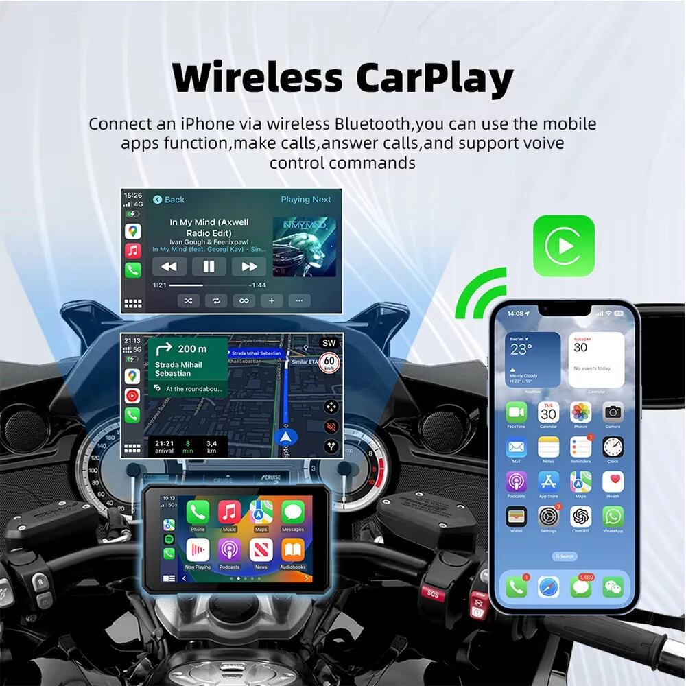 5.0 inch Wireless CarPlay Moto Android Auto Portable Digital GPS Moto Navigation Motorcycle Dashboard Display Screen TPMS — view 3