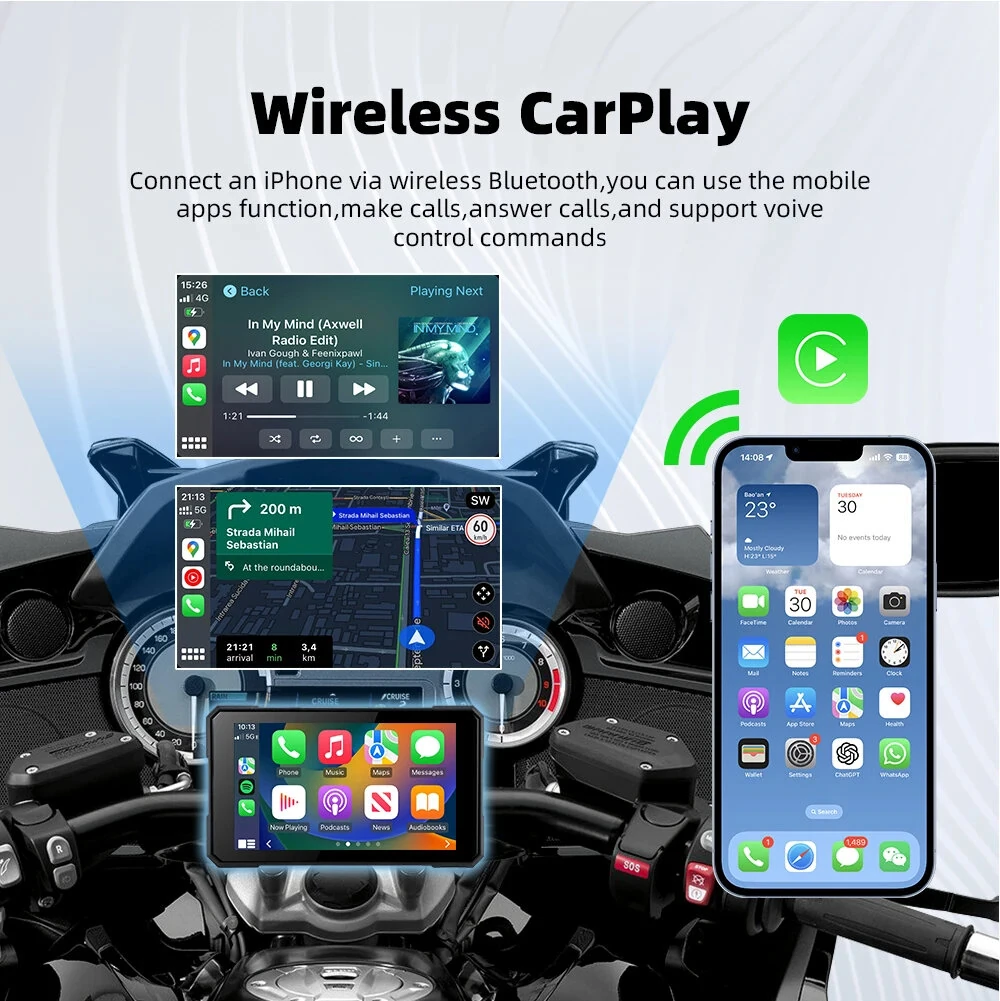 5.0 inch Wireless CarPlay Moto Android Auto Portable Digital GPS Moto Navigation Motorcycle Dashboard Display Screen TPMS — view 4