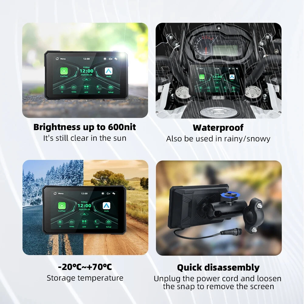 5.0 inch Wireless CarPlay Moto Android Auto Portable Digital GPS Moto Navigation Motorcycle Dashboard Display Screen TPMS — view 6