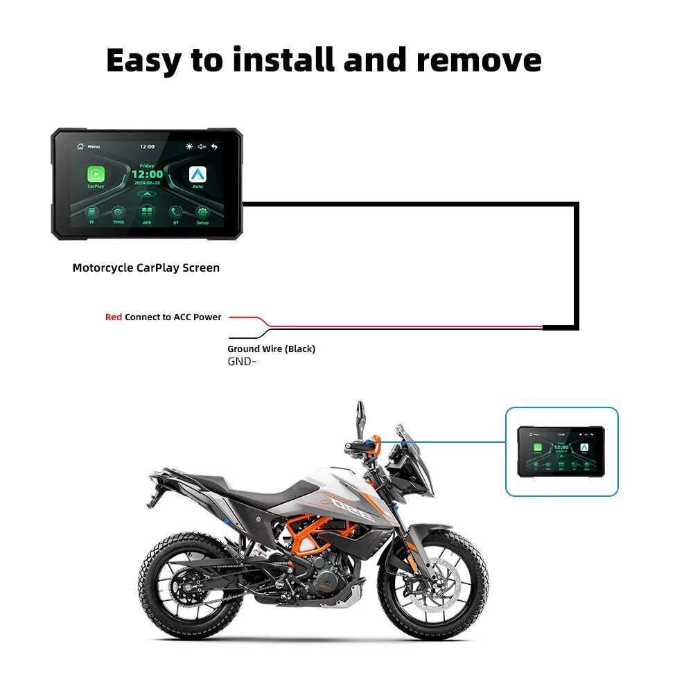 5.0 inch Wireless CarPlay Moto Android Auto Portable Digital GPS Moto Navigation Motorcycle Dashboard Display Screen TPMS — view 7