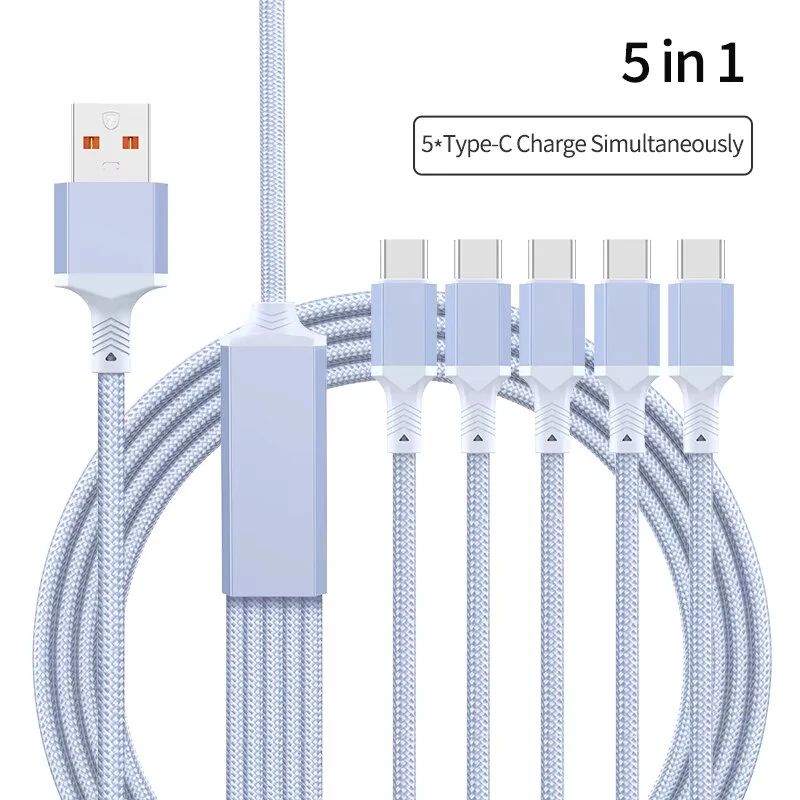 5-in-1 100W 5-in-1 USB-C Charger Cable USB-A to USB-C/iP/Micro USB Cable Fast Charging Data Transmission Copper Core Line 1.2M/2M Long for iPhone 17 17Pro 16 Pro Max 15 14 13 for Huawei Mate XTs for OPPO — view 2