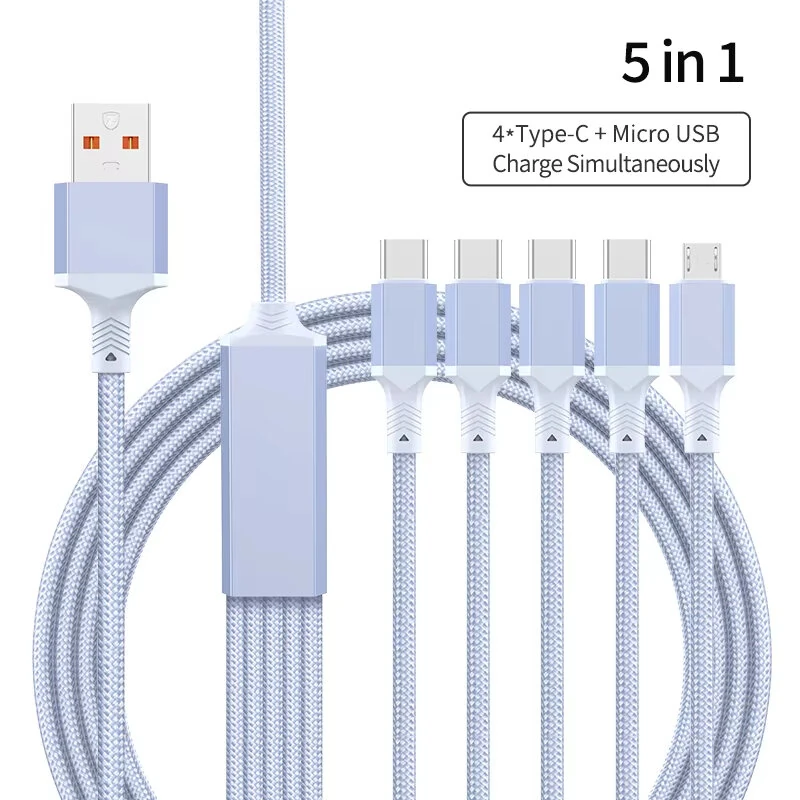 5-in-1 100W 5-in-1 USB-C Charger Cable USB-A to USB-C/iP/Micro USB Cable Fast Charging Data Transmission Copper Core Line 1.2M/2M Long for iPhone 17 17Pro 16 Pro Max 15 14 13 for Huawei Mate XTs for OPPO — view 3