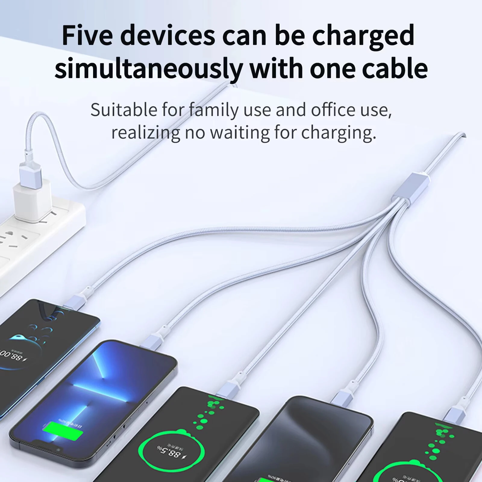 5-in-1 100W 5-in-1 USB-C Charger Cable USB-A to USB-C/iP/Micro USB Cable Fast Charging Data Transmission Copper Core Line 1.2M/2M Long for iPhone 17 17Pro 16 Pro Max 15 14 13 for Huawei Mate XTs for OPPO — view 4