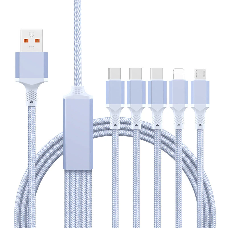 5-in-1 100W 5-in-1 USB-C Charger Cable USB-A to USB-C/iP/Micro USB Cable Fast Charging Data Transmission Copper Core Line 1.2M/2M Long for iPhone 17 17Pro 16 Pro Max 15 14 13 for Huawei Mate XTs for OPPO — view 6