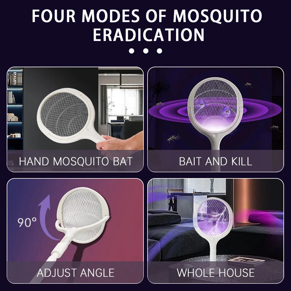 5-in-1 Multifunctional 3500V Mosquito Killer Lamp with Adjustable Angle Bug Zapper Portable Rechargeable Electric Fly Swatter with USB Charging and Quick Charge Feature — view 6