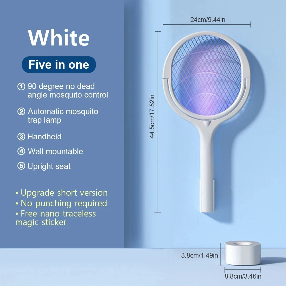 5-in-1 Multifunctional 3500V Mosquito Killer Lamp with Adjustable Angle Bug Zapper Portable Rechargeable Electric Fly Swatter with USB Charging and Quick Charge Feature — view 8
