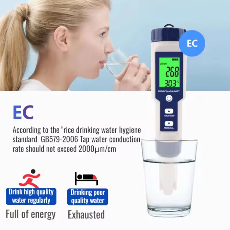 5-In-1 Salinity Meter PH/TDS Water Tests TIF/EC/Temperature Multifunctional Water Quality Tests TIF with LCD Display — view 6