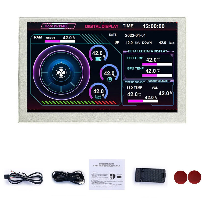 5 Inch IPS Screen USB Type-C LCD Display 800x480 Resolution Multi-Theme PC Hardware Monitor Horizontal Vertical Rotation Energy Efficient — Pricio