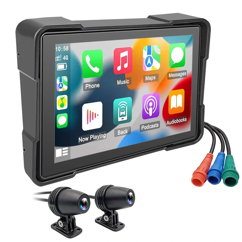 5 Inch Motorcycle Touchscreen Wireless Carplay Player DVR Android Front Rear Dual Camera bluetooth IP66 Waterproof with GPS Navigation — image 1