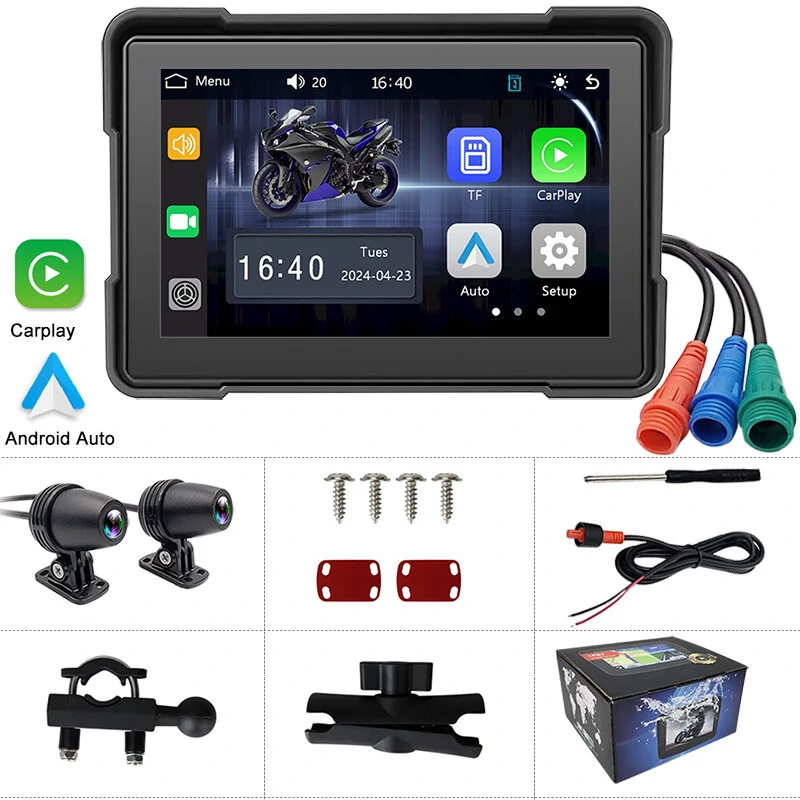 5 Inch Motorcycle Touchscreen Wireless Carplay Player DVR Android Front Rear Dual Camera bluetooth IP66 Waterproof with GPS Navigation — view 10
