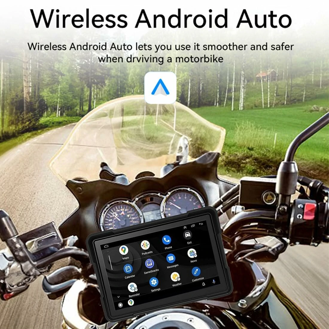 5 Inch Motorcycle Touchscreen Wireless Carplay Player DVR Android Front Rear Dual Camera bluetooth IP66 Waterproof with GPS Navigation — view 2