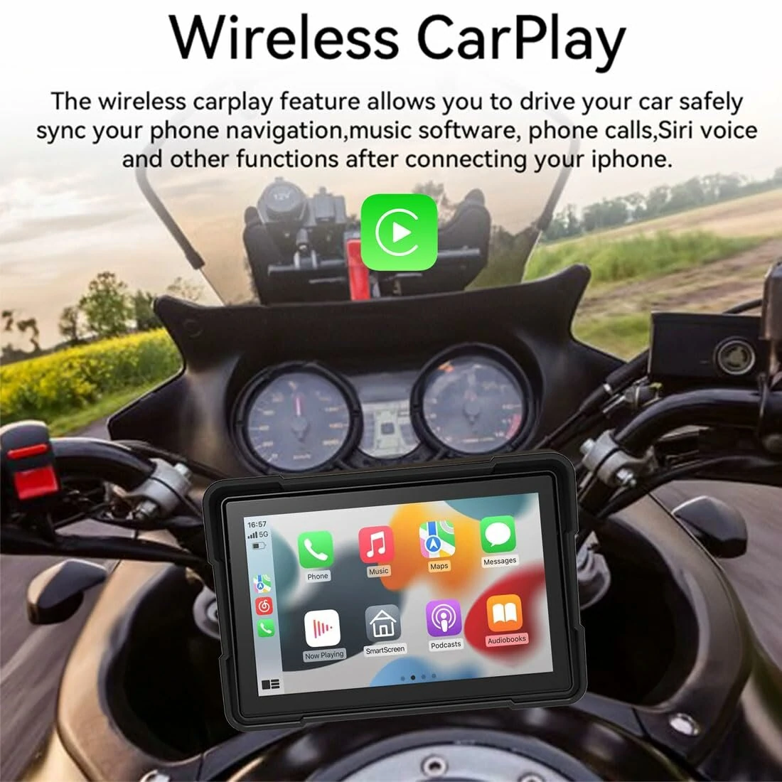 5 Inch Motorcycle Touchscreen Wireless Carplay Player DVR Android Front Rear Dual Camera bluetooth IP66 Waterproof with GPS Navigation — view 3
