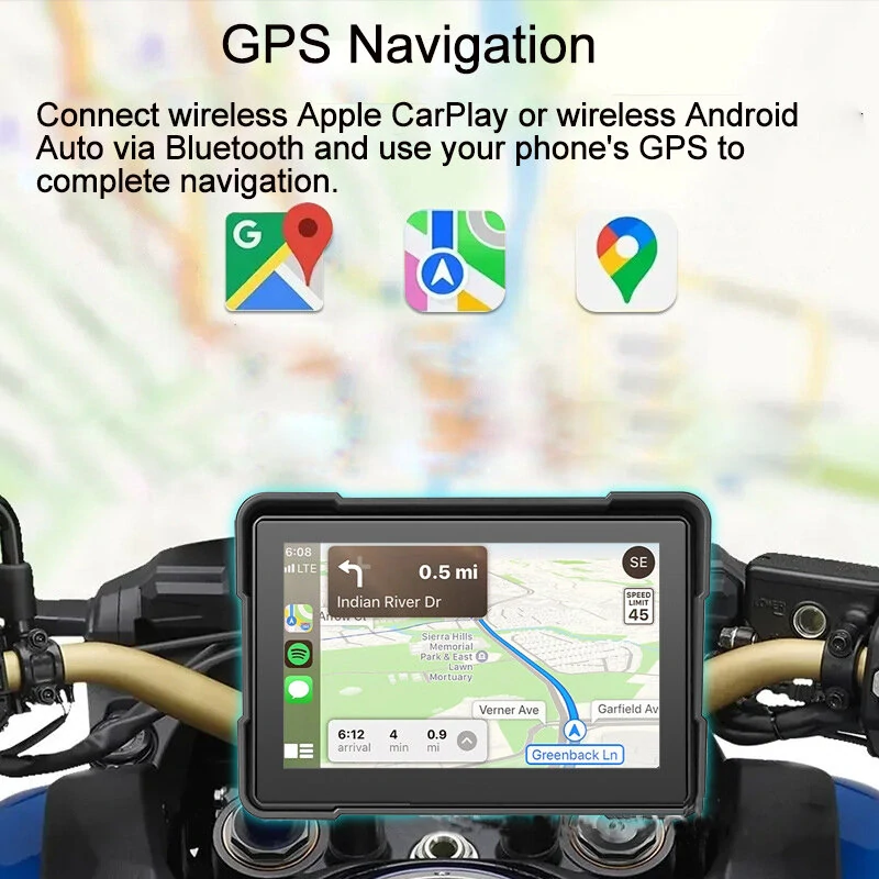 5 Inch Motorcycle Touchscreen Wireless Carplay Player DVR Android Front Rear Dual Camera bluetooth IP66 Waterproof with GPS Navigation — view 4