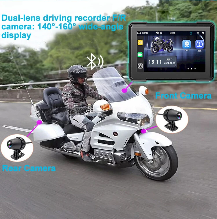 5 Inch Motorcycle Touchscreen Wireless Carplay Player DVR Android Front Rear Dual Camera bluetooth IP66 Waterproof with GPS Navigation — view 5