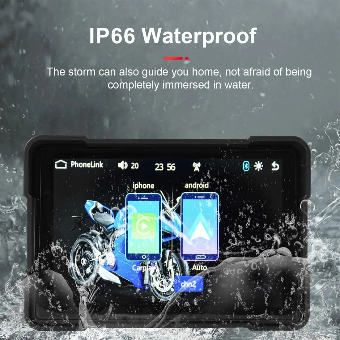 5 Inch Motorcycle Touchscreen Wireless Carplay Player DVR Android Front Rear Dual Camera bluetooth IP66 Waterproof with GPS Navigation — view 6