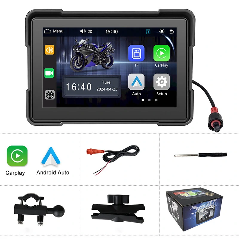 5 Inch Motorcycle Touchscreen Wireless Carplay Player DVR Android Front Rear Dual Camera bluetooth IP66 Waterproof with GPS Navigation — view 9