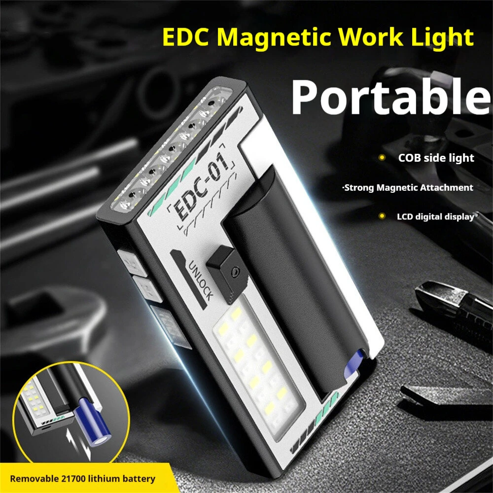 5-LED Magnetic Portable Flashlight With 21700 Battery USB Rechargeable with Digital Display, Red & Blue Warning Lights, Outdoor EDC Work Inspection Lamp — view 3