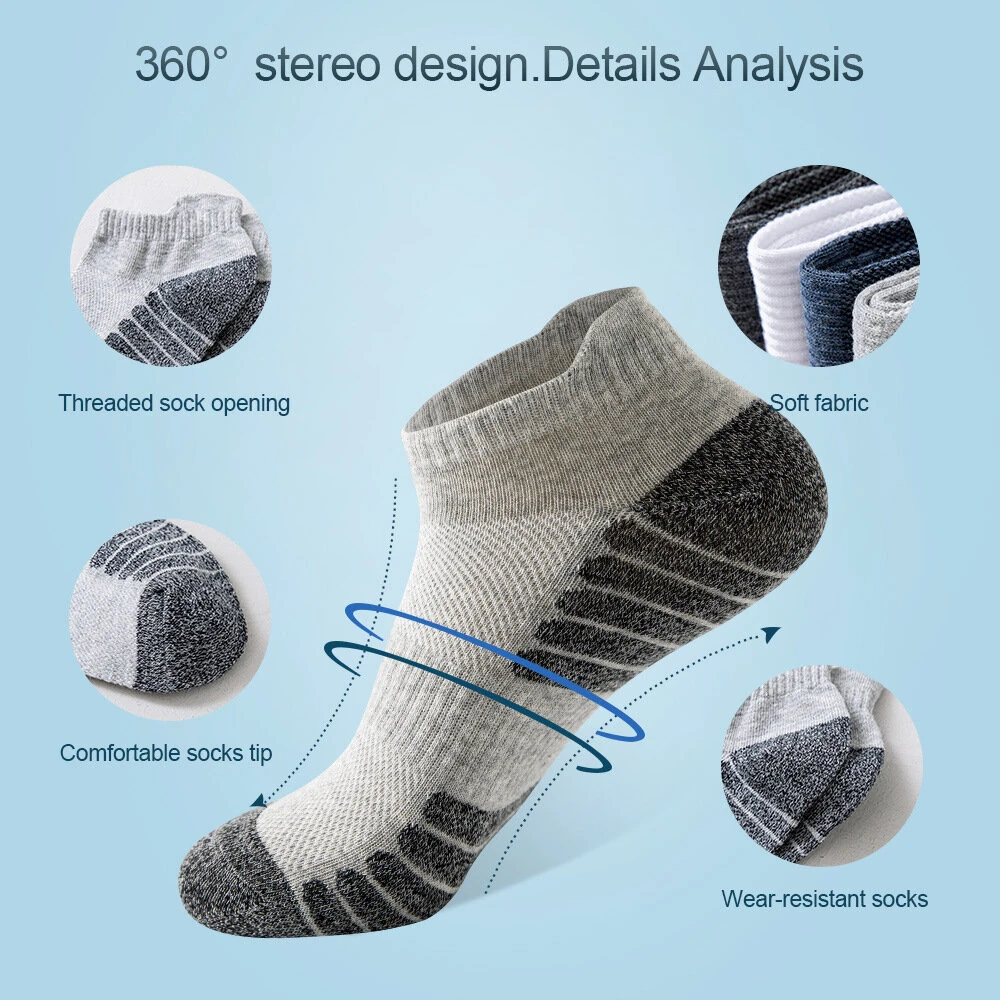 5 Pairs Sports Socks Men's Short Socks Sweat-absorbent Breathable Mesh Athletic Ankle Socks Casual Thin Section Cotton Socks Size 38-45 — view 2