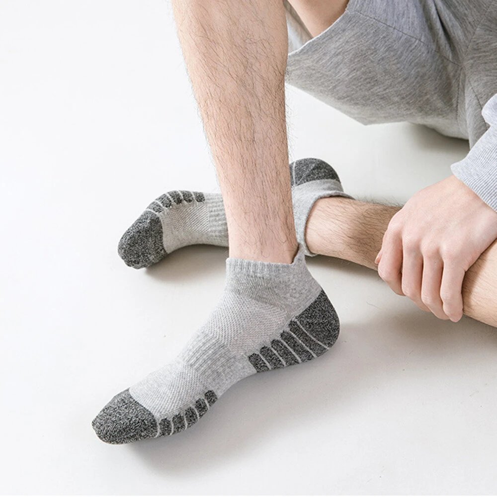 5 Pairs Sports Socks Men's Short Socks Sweat-absorbent Breathable Mesh Athletic Ankle Socks Casual Thin Section Cotton Socks Size 38-45 — view 6