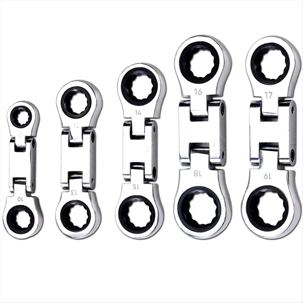 5-Piece Flex-Head Stubby Ratcheting Combination Wrench Set Mini Wrench Set Double Box End Flex-Head Mini Spanner Set — view 2