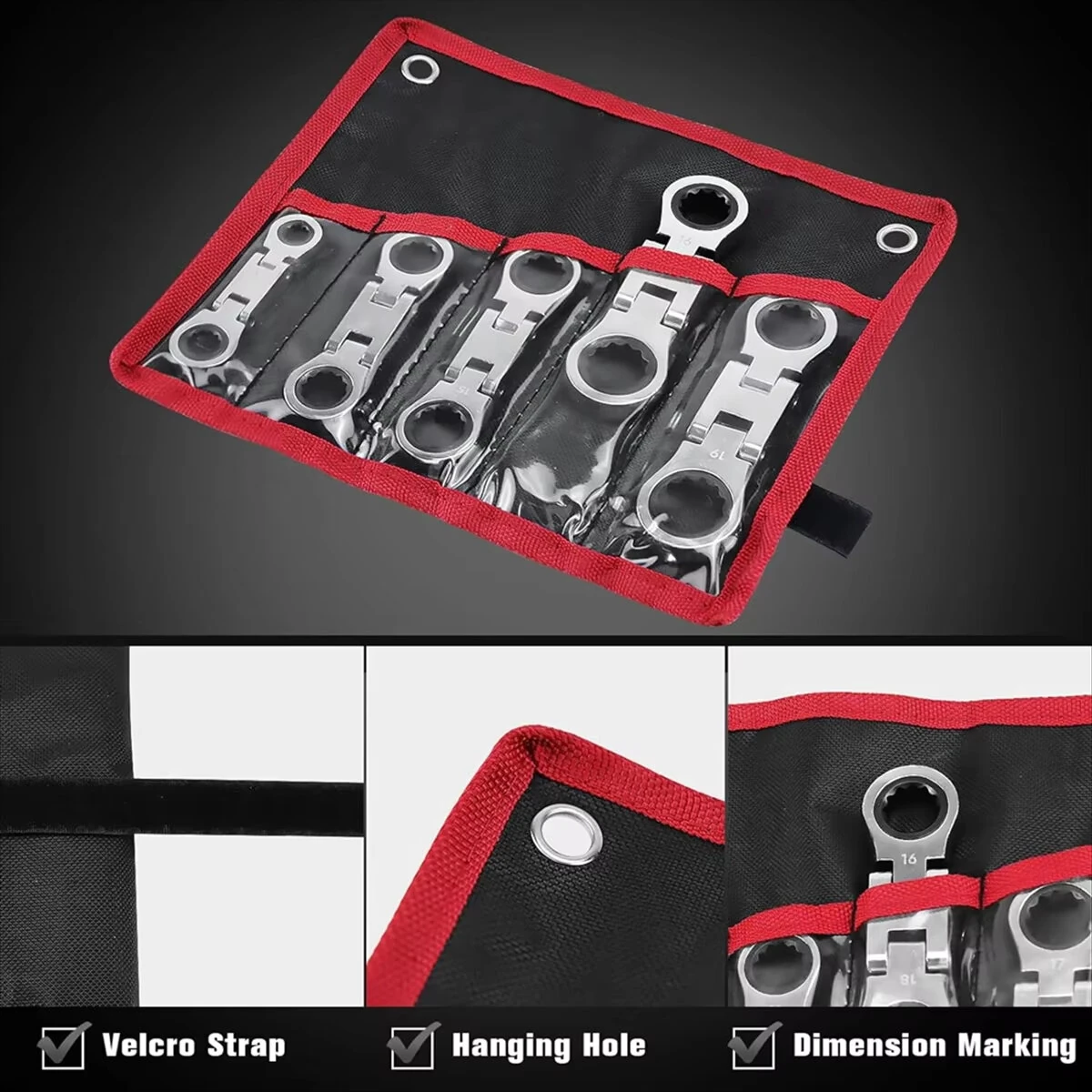 5-Piece Flex-Head Stubby Ratcheting Combination Wrench Set Mini Wrench Set Double Box End Flex-Head Mini Spanner Set — view 6
