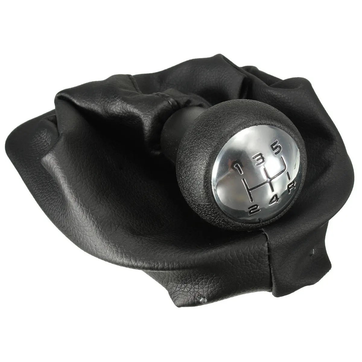 5 Speed Gear Shift Gaiter Knob For PEUGEOT 207 307 406 Black Chrome Leather — view 3