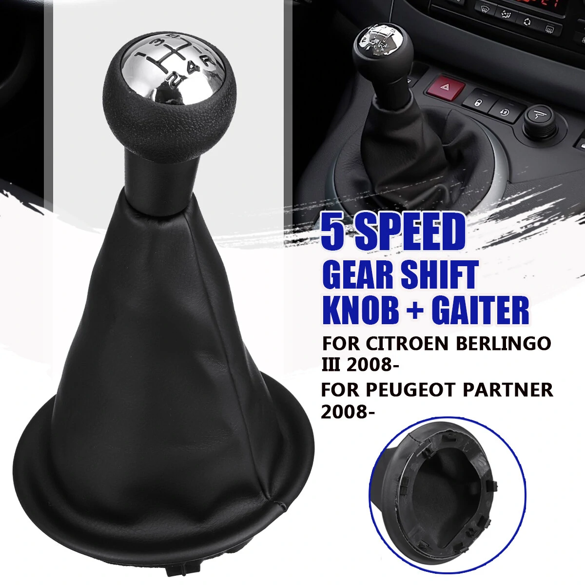 5 Speed Gear Shift Knob + Gaiter for Citroen Berlingo III for Peugeot Partner 2008 — view 2