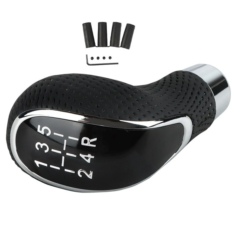 5-Speed Leather Car Universal Modified Gear Head Ball Head Black Punching Type — view 3