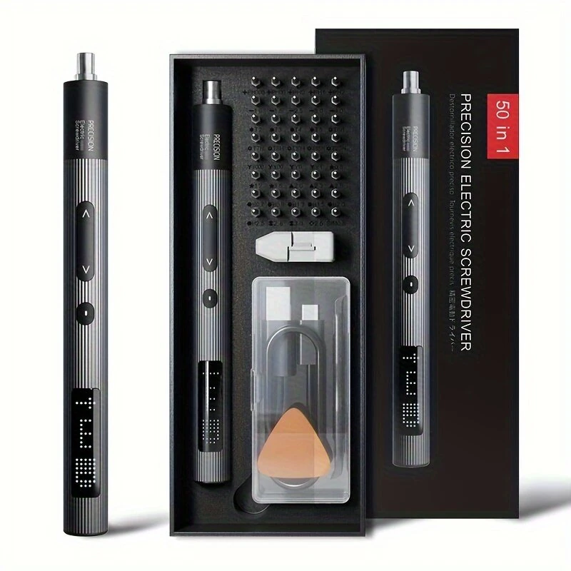 50 in 1 Electric Screwdriver Set Precision Repair Tool Torque 0.4Nm 240RPM Lithium Battery USB Powered Chrome Vanadium Steel Adjustable LED Screen — image 1