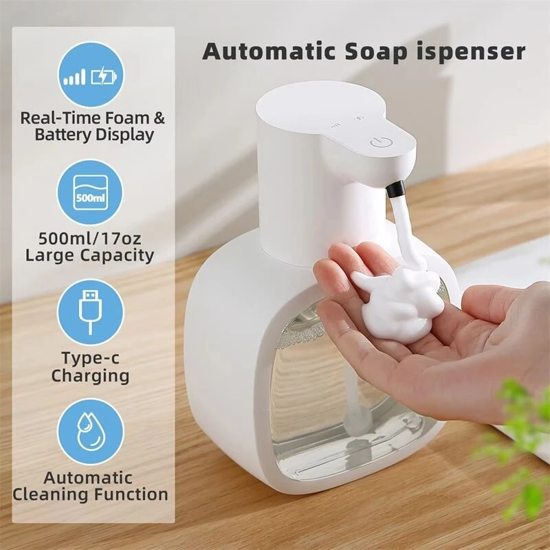 500ml Capacity Automatic Hand Soap Dispenser Waterproof Design Foam Dispenser Smart Hand Washing Machine Induction Sensor — view 2