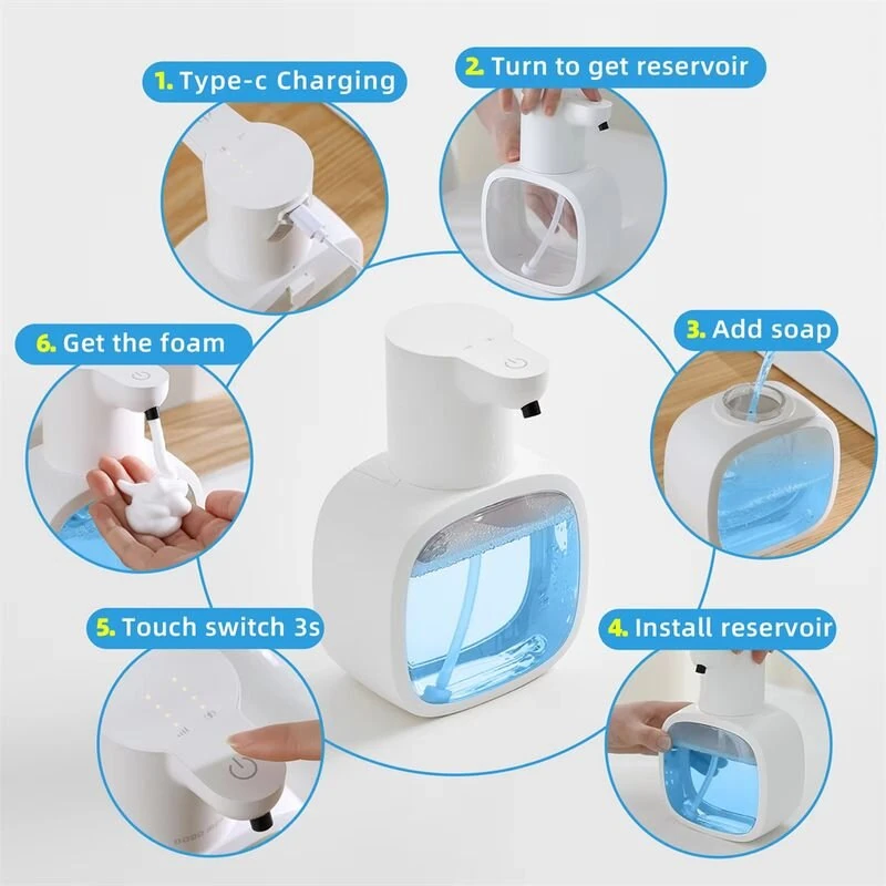 500ml Capacity Automatic Hand Soap Dispenser Waterproof Design Foam Dispenser Smart Hand Washing Machine Induction Sensor — view 3